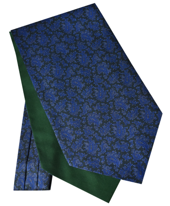 Fine Silk Paisley Bright Blue Design Cravat on Green